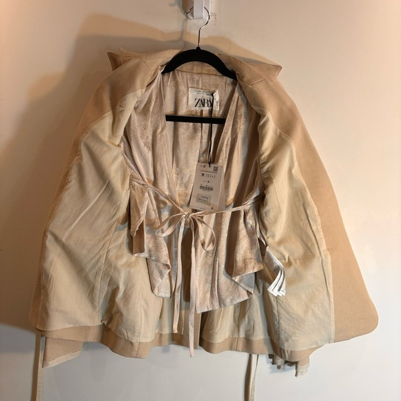 ZARA Sz M Tie Front Blazer Cotton Linen Blend Lined Made in Spain Pockets NEW - Picture 5 of 12